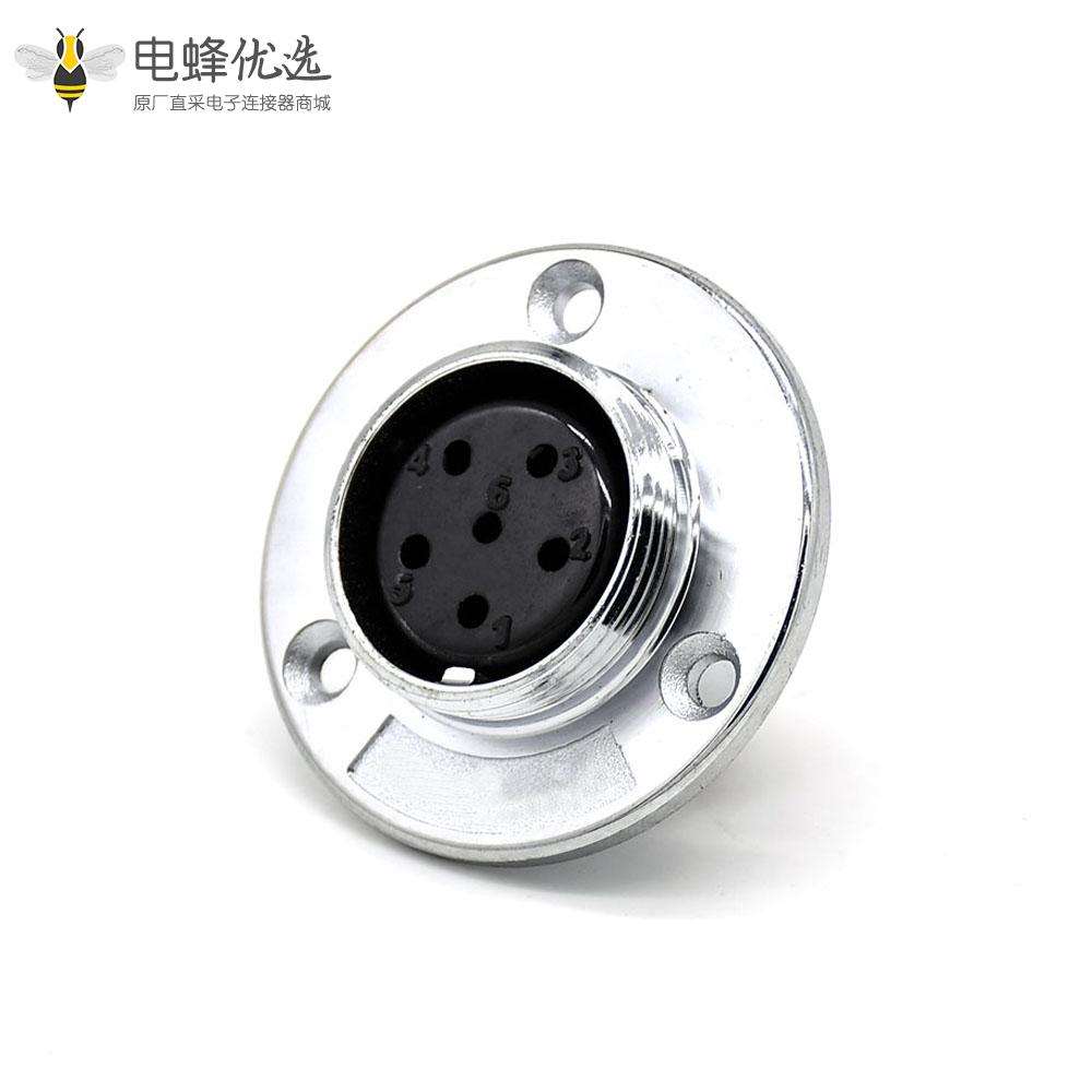 6芯航空插座GX30直式反装圆盘法兰安装焊杯公头接线连接器