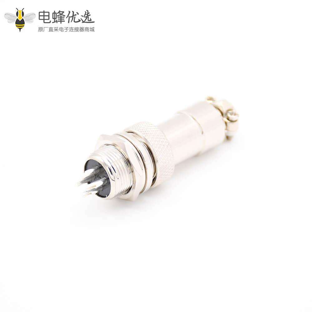 GX12 4芯插头插座常规款直式圆形后锁穿墙焊线连接器