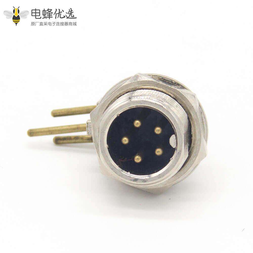 5芯航空插座gx20连接器90度弯针母插座前锁板面板安装连接器