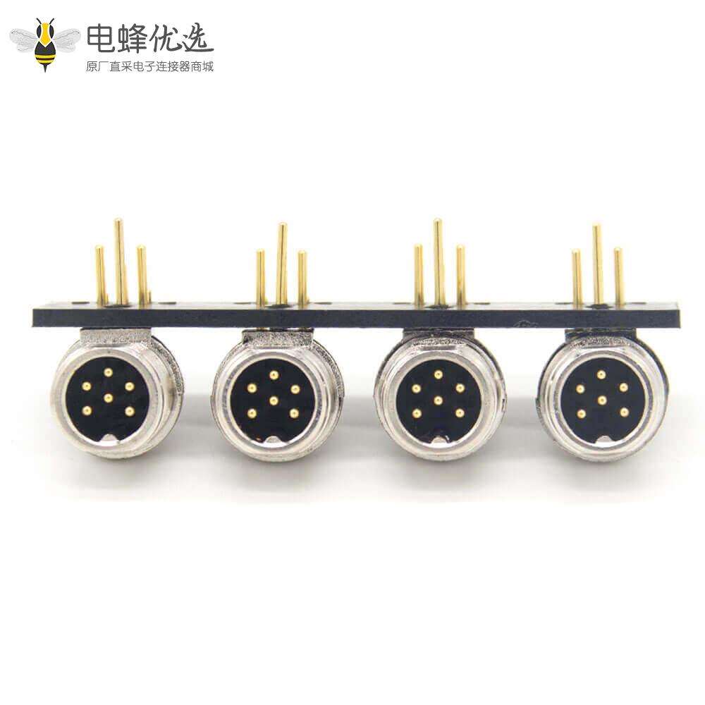 gx12 航空插座90度弯式6芯1&times;4金属外壳前锁板面板安装连接器