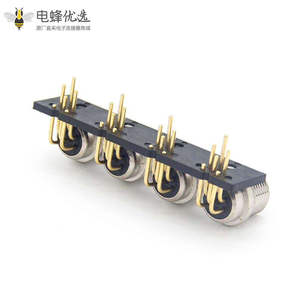 gx12 航空插座90度弯式6芯1&times;4金属外壳前锁板面板安装连接器