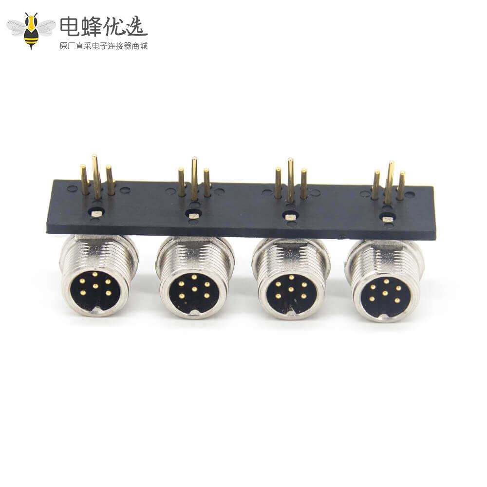 gx12 航空插座90度弯式6芯1&times;4金属外壳前锁板面板安装连接器