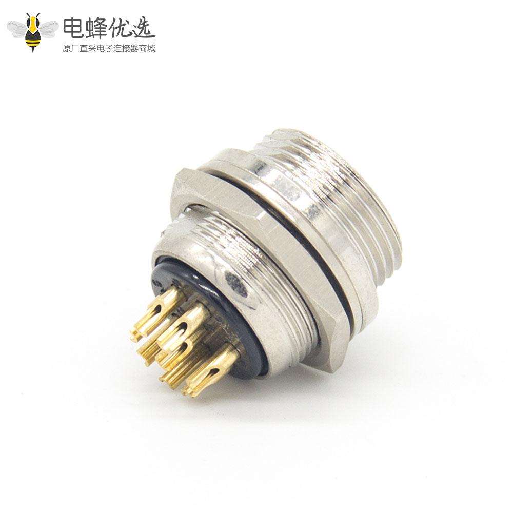 GX16 8芯直式反装母插座后锁穿墙焊线式航空连接器