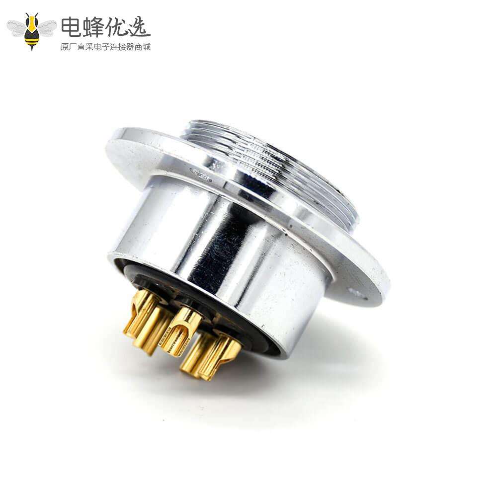 5芯插座 GX35反装圆形直式三孔法兰母插座