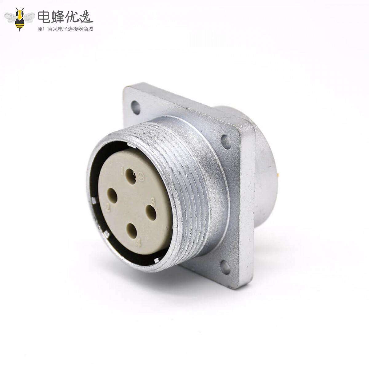 母连接器P20 4芯直式插座方形四孔法兰安装焊杯接线