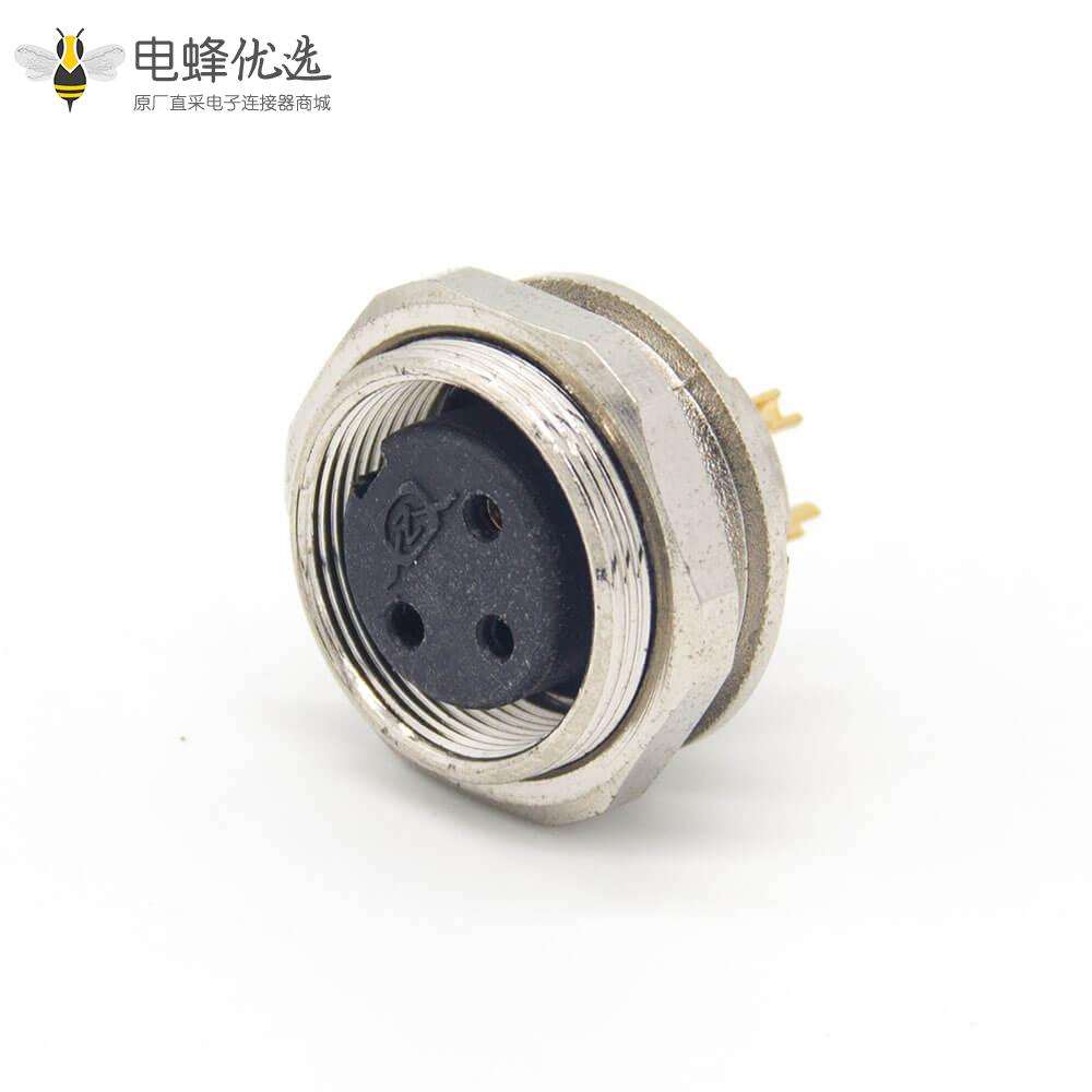 M16 3芯连接器直式母插座前锁穿墙面板安装焊线