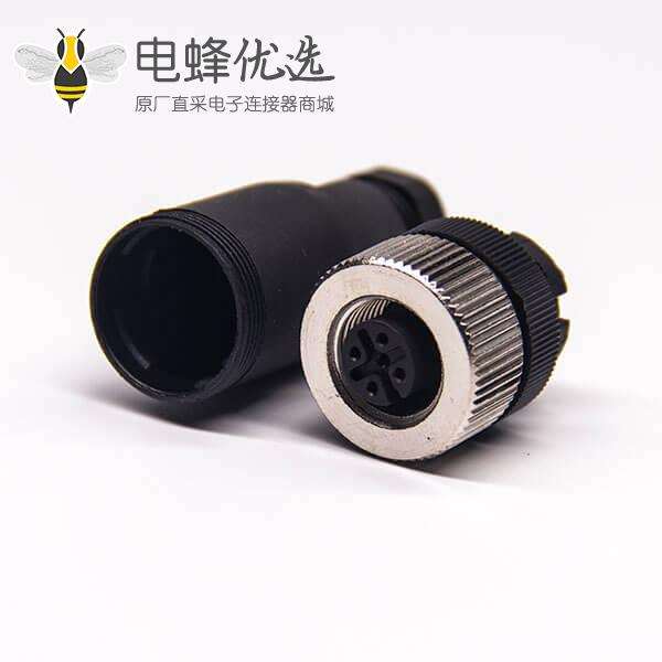 m12 4芯接头A型直式母头塑胶外壳内螺纹接头