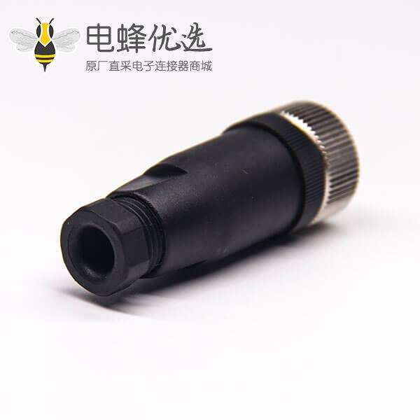 m12 4芯接头A型直式母头塑胶外壳内螺纹接头