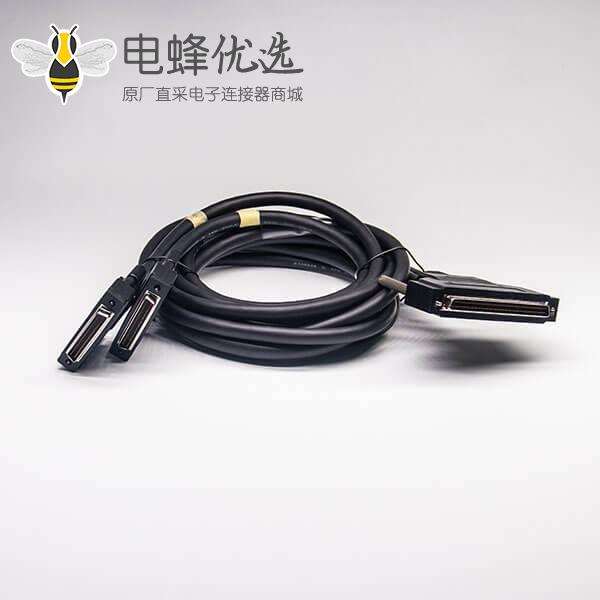 SCSI 68针线HPDB型公转公螺丝锁一拖二注塑成型线2米