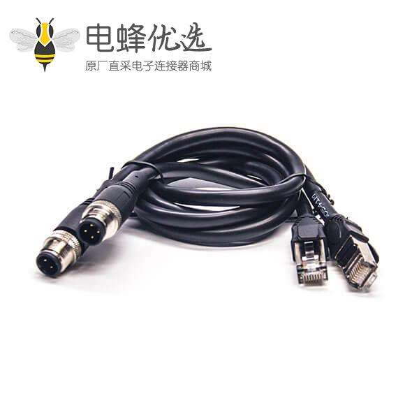 RJ45转4针M12插头公头双边接线连接器