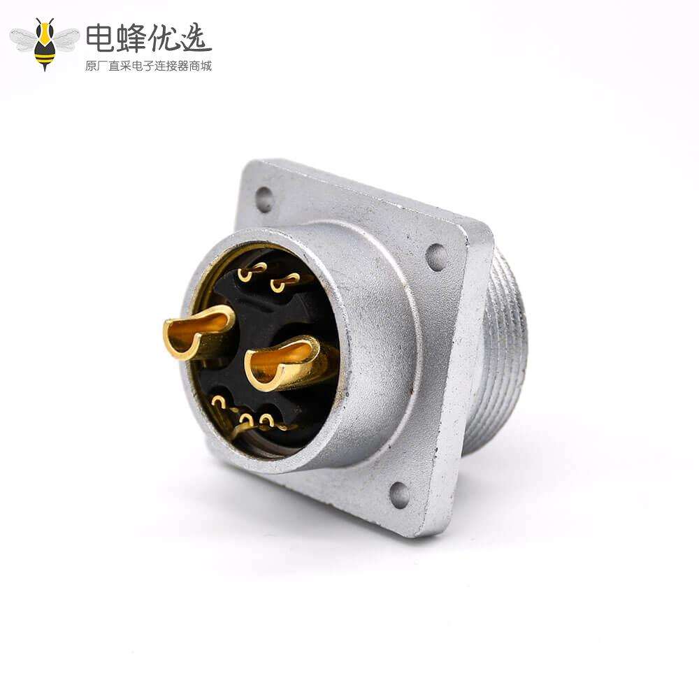 180度连接器P32 7芯公头插座方形四孔法兰安装焊杯接线