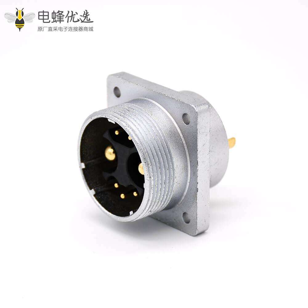 180度连接器P32 7芯公头插座方形四孔法兰安装焊杯接线