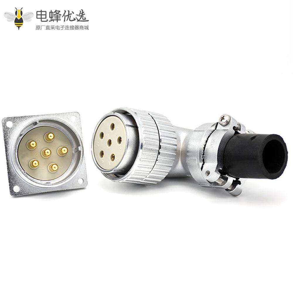 插座母插头P48 6芯公头方型法兰插座母头接线连接器