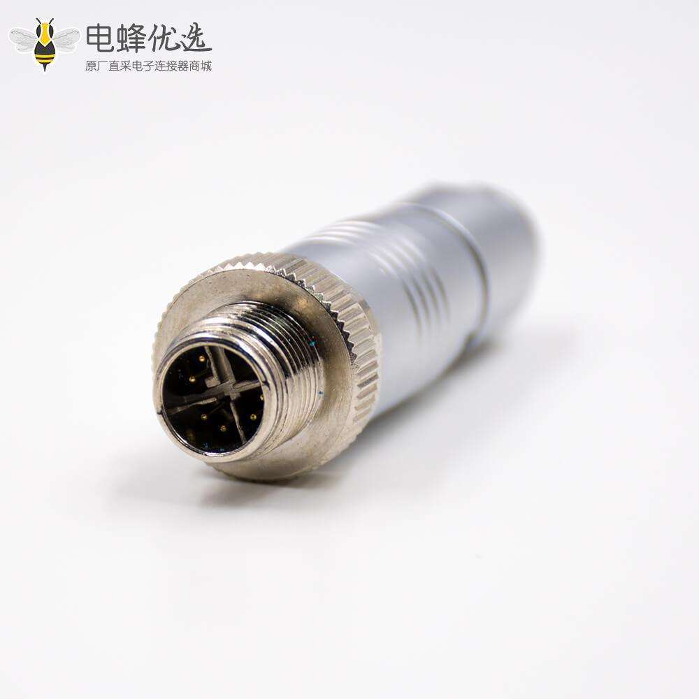 M12公插头X扣8芯直式接线防水连接器组装接头带屏蔽