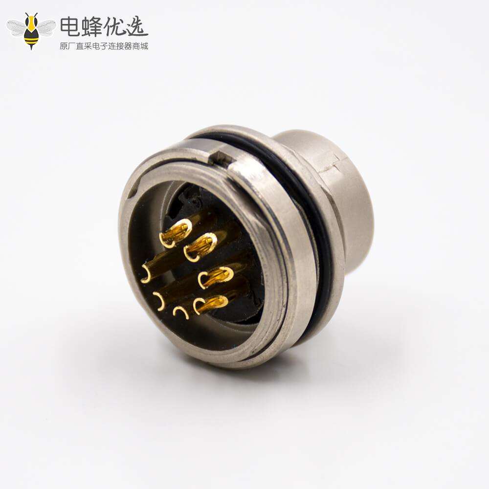 公插座M16板端插座A扣7芯180&deg;后锁板接线传感器连接器