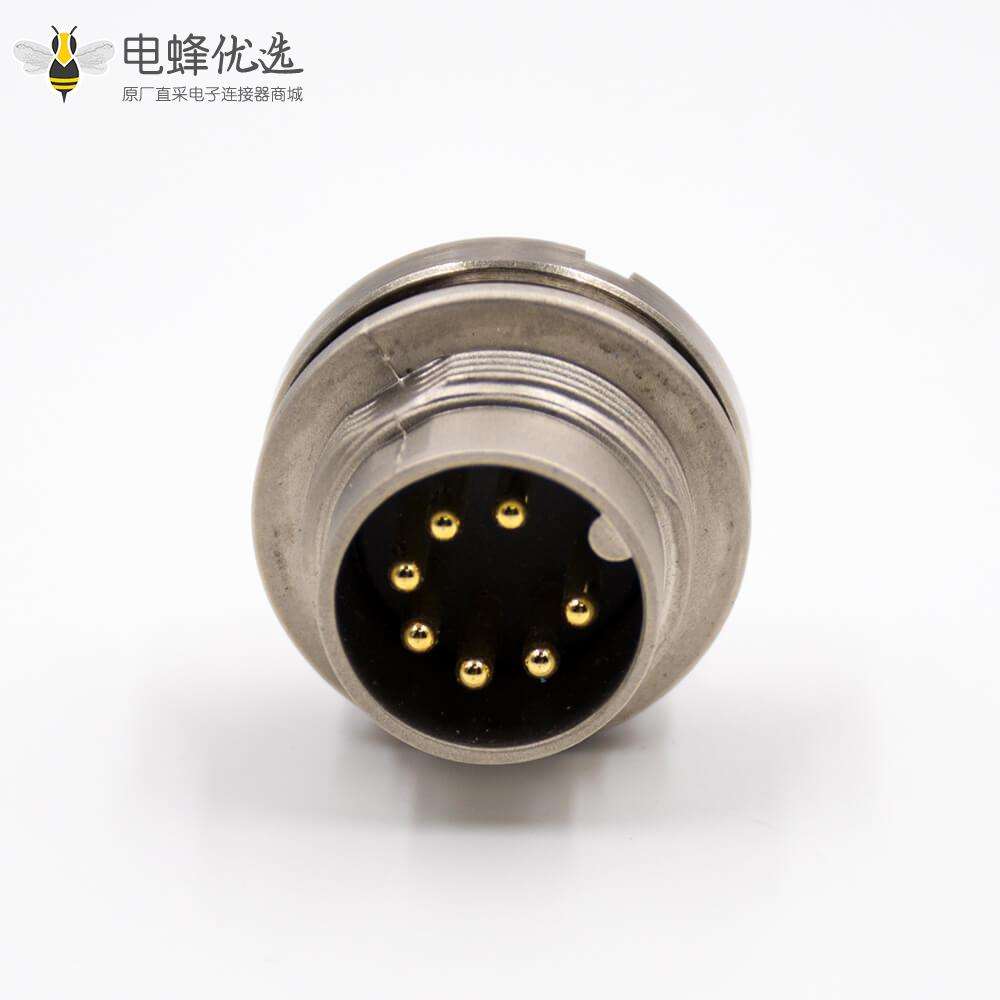 公插座M16板端插座A扣7芯180&deg;后锁板接线传感器连接器
