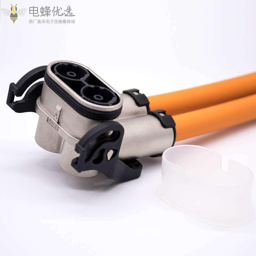 高压互锁插头125A弯式2芯金属外壳接线15CM连接线