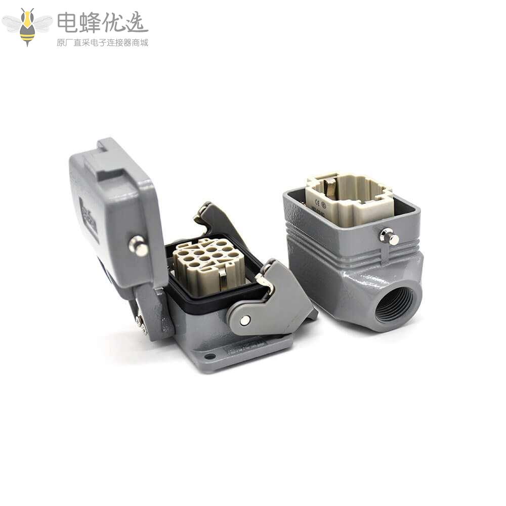 重载连接器H6B开孔安装公母对接斜出口螺纹M20不带针公头10芯带金属防尘盖