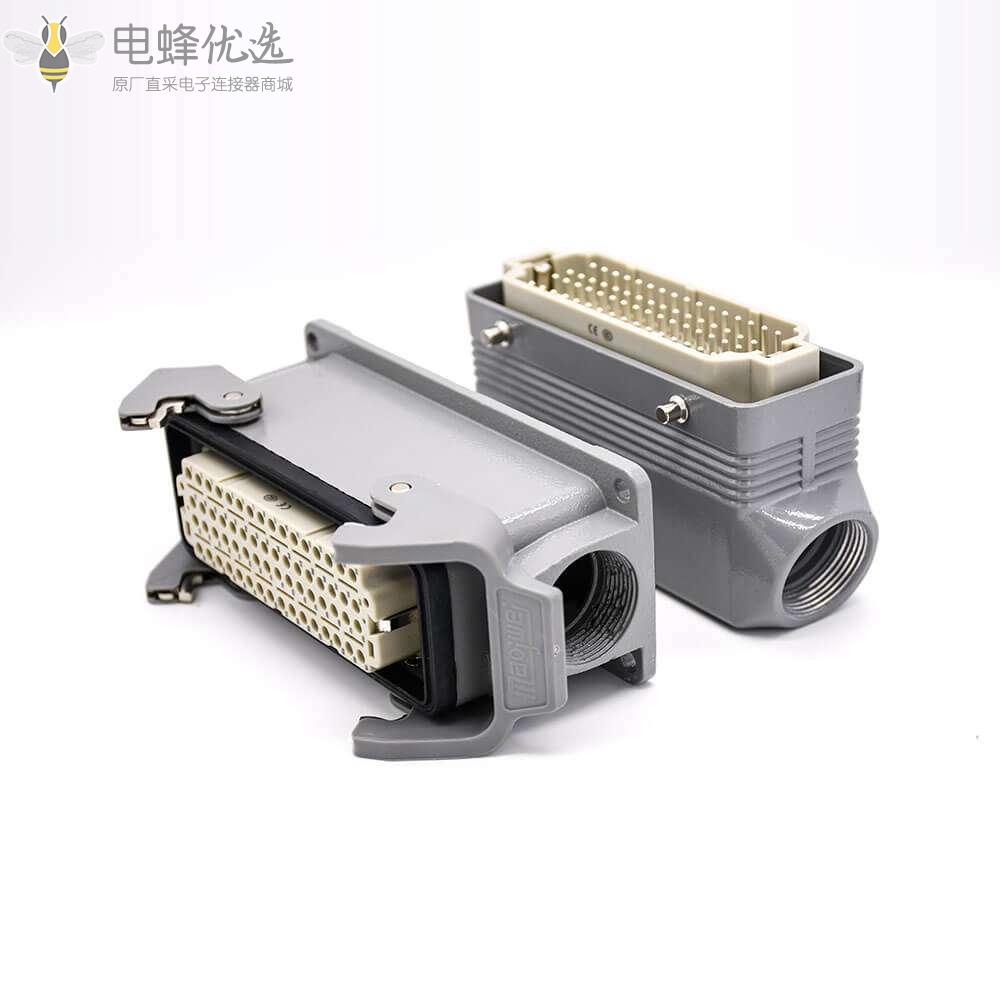 矩形防水连接器重载64芯H24B外壳公母对接PG21表面安装斜出口塑料铁扣