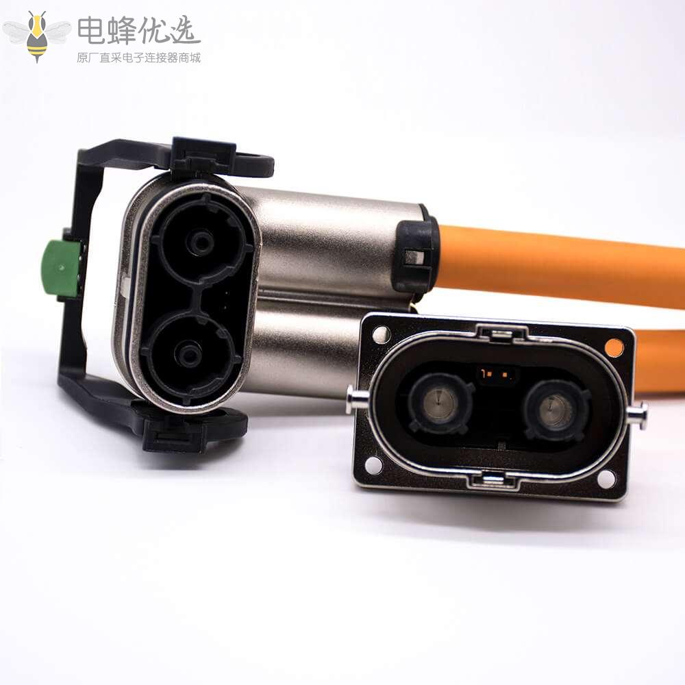 高压互锁插头125A弯式2芯金属外壳接线15CM连接线