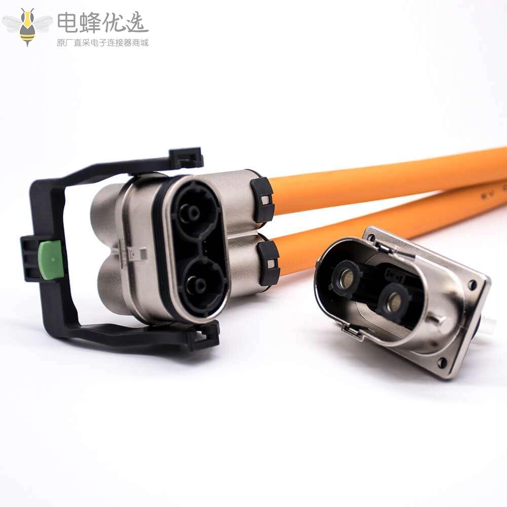 高压互锁插头125A弯式2芯金属外壳接线15CM连接线