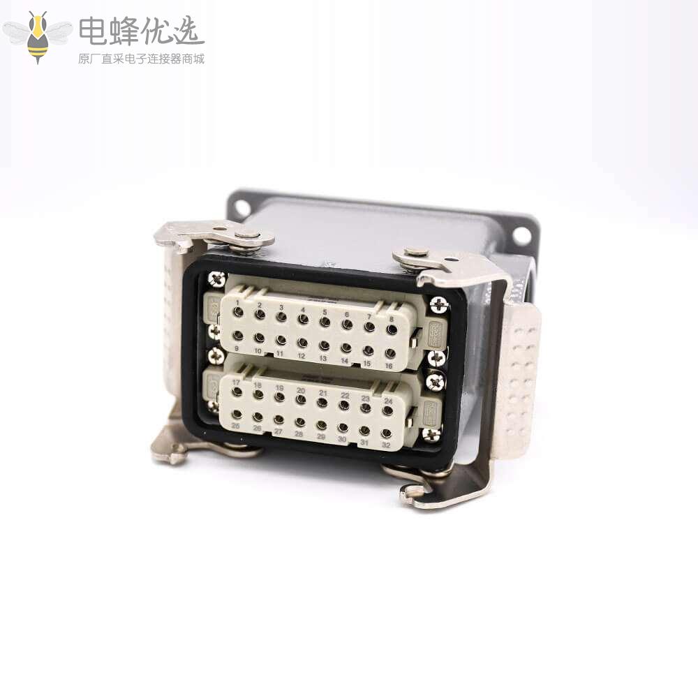 重载矩形连接器32芯公母对接加高型表面安装高结构顶出口铁扣H32A外壳PG29