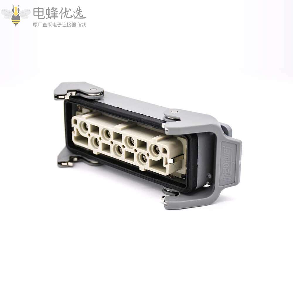 工业矩形重载连接器塑料铁扣7芯H24B外壳顶出口开孔安装公母对接M32
