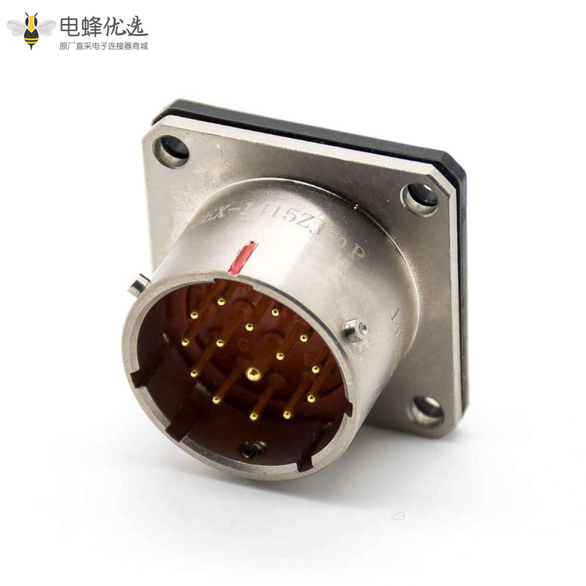 法兰安装连接器Y50EX直式公插座15芯焊杯镀镍14壳体号面板安装卡口连接