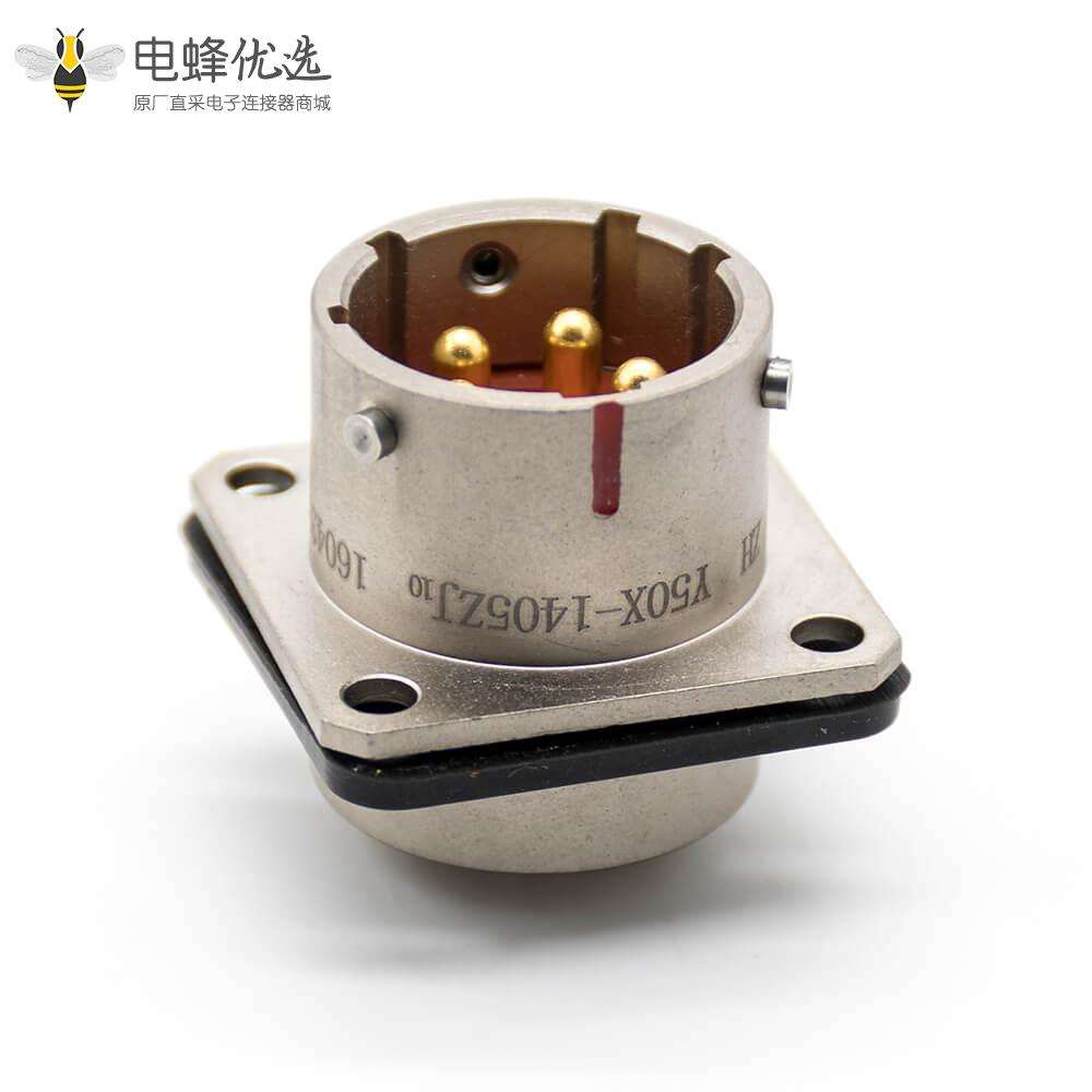 Y50X14壳体尺寸铝合金四孔法兰公插座直式面板安装焊杯镀镍卡口连接5芯连接器