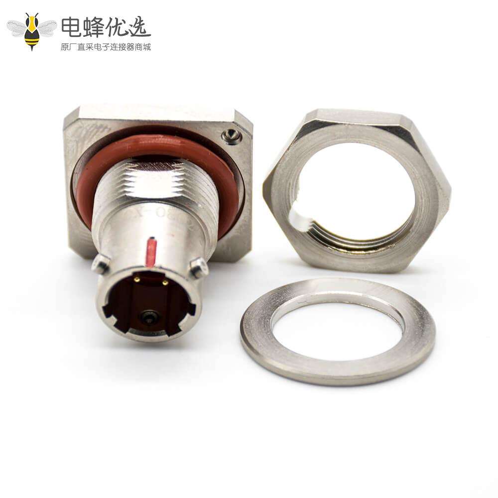 Y50X圆形连接器08壳体号2芯公插座卡口连接前锁穿墙焊杯镀镍直式防水连接器