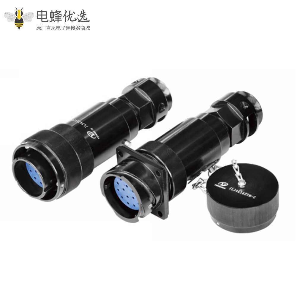 铁路专用圆形电连接器16芯插头&插座JL焊接180&deg;带防尘盖卡扣连接