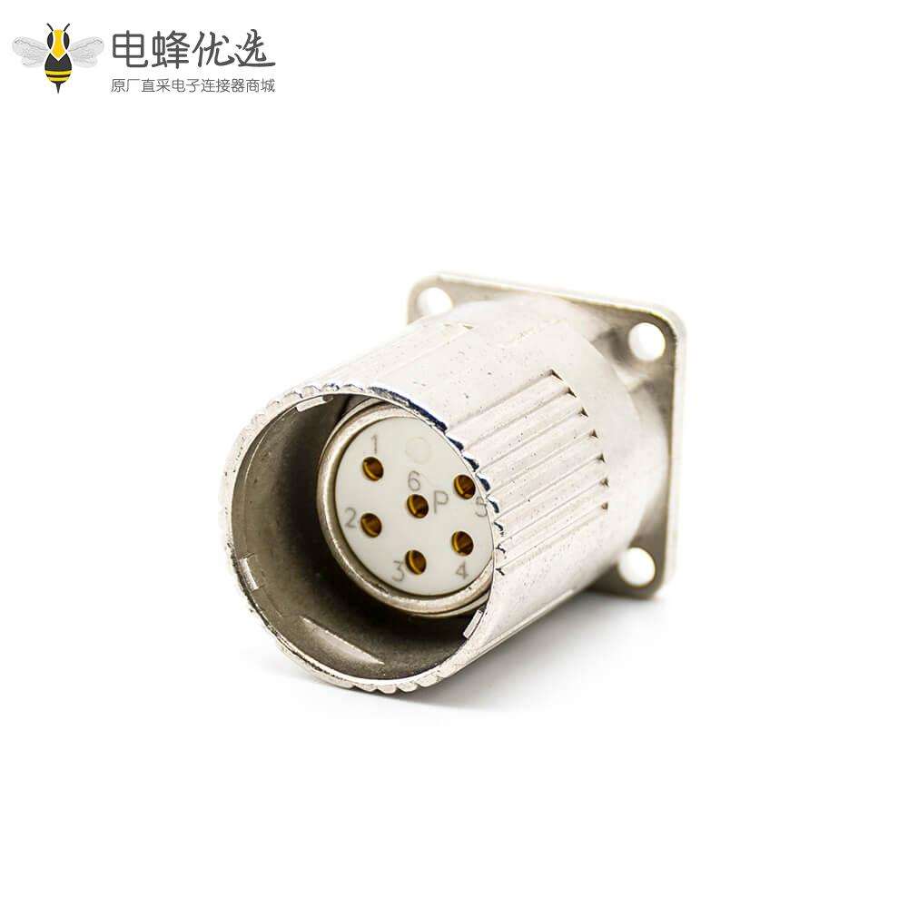 6芯插座M23母插座面板安装四孔法兰直式带屏蔽