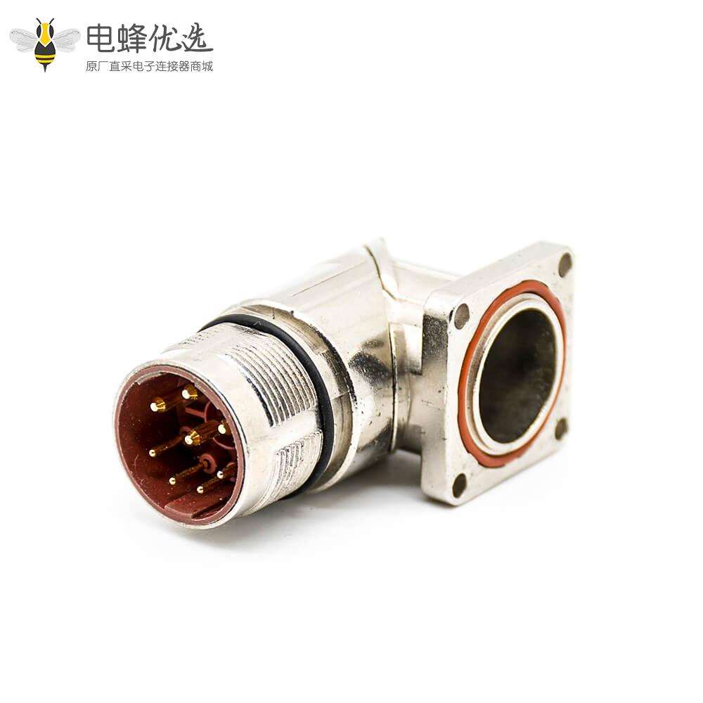 插座公头M23弯插座 8针公头面板安装四孔法兰带屏蔽