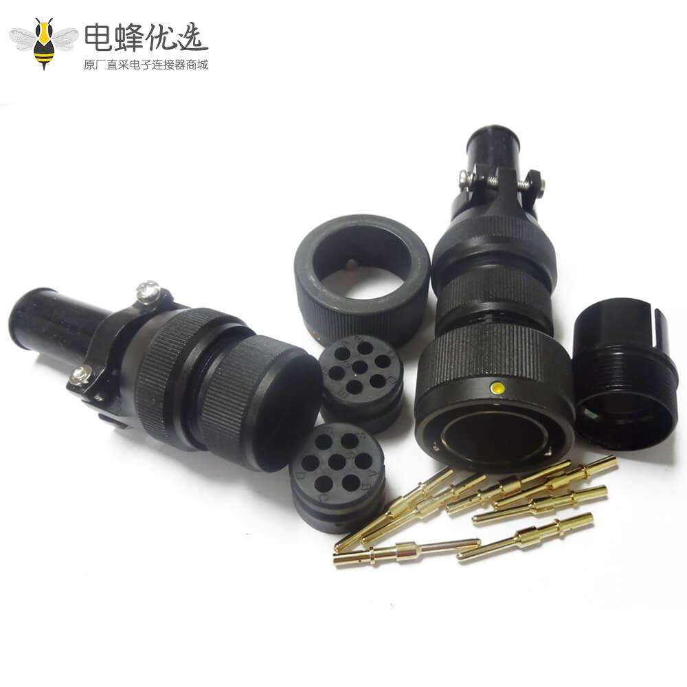 铁路专用圆形电连接器JL黑色阳极化美标7芯卡扣连接公插头直式牵引连接器