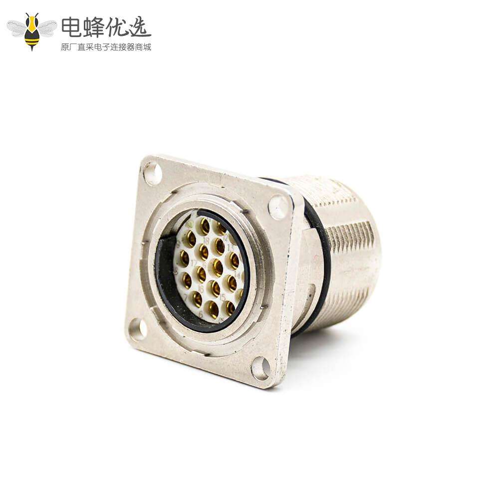 工业连接器插座M23 19芯针母插座直式面板安装四孔法兰带屏蔽