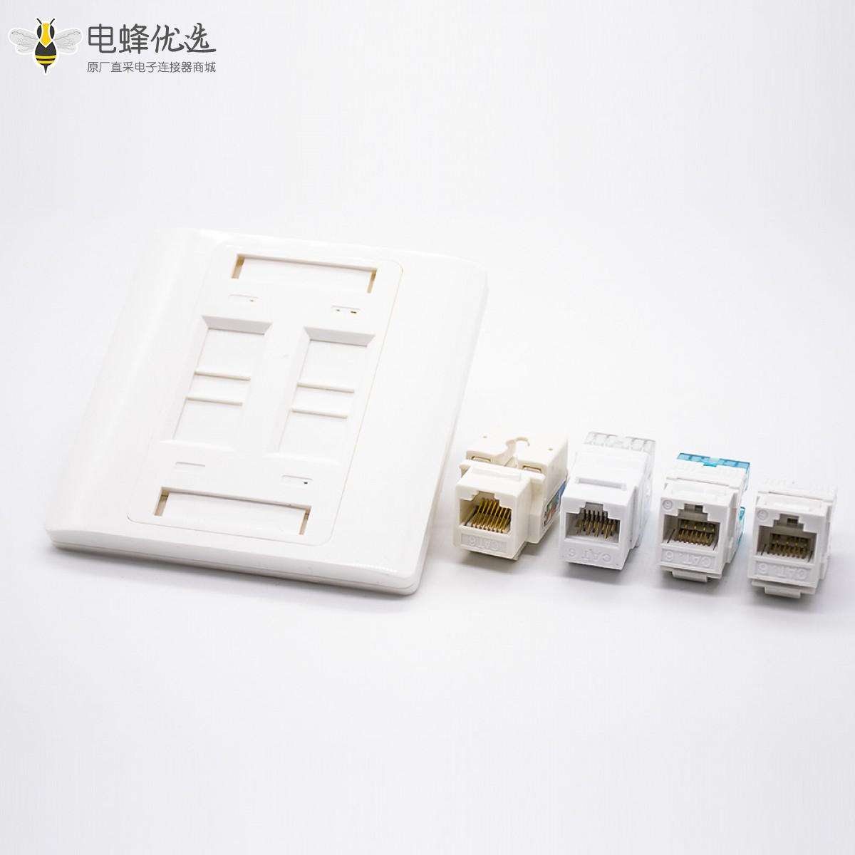 86型4孔网络面板暗装RJ45接口四位电脑插座模块