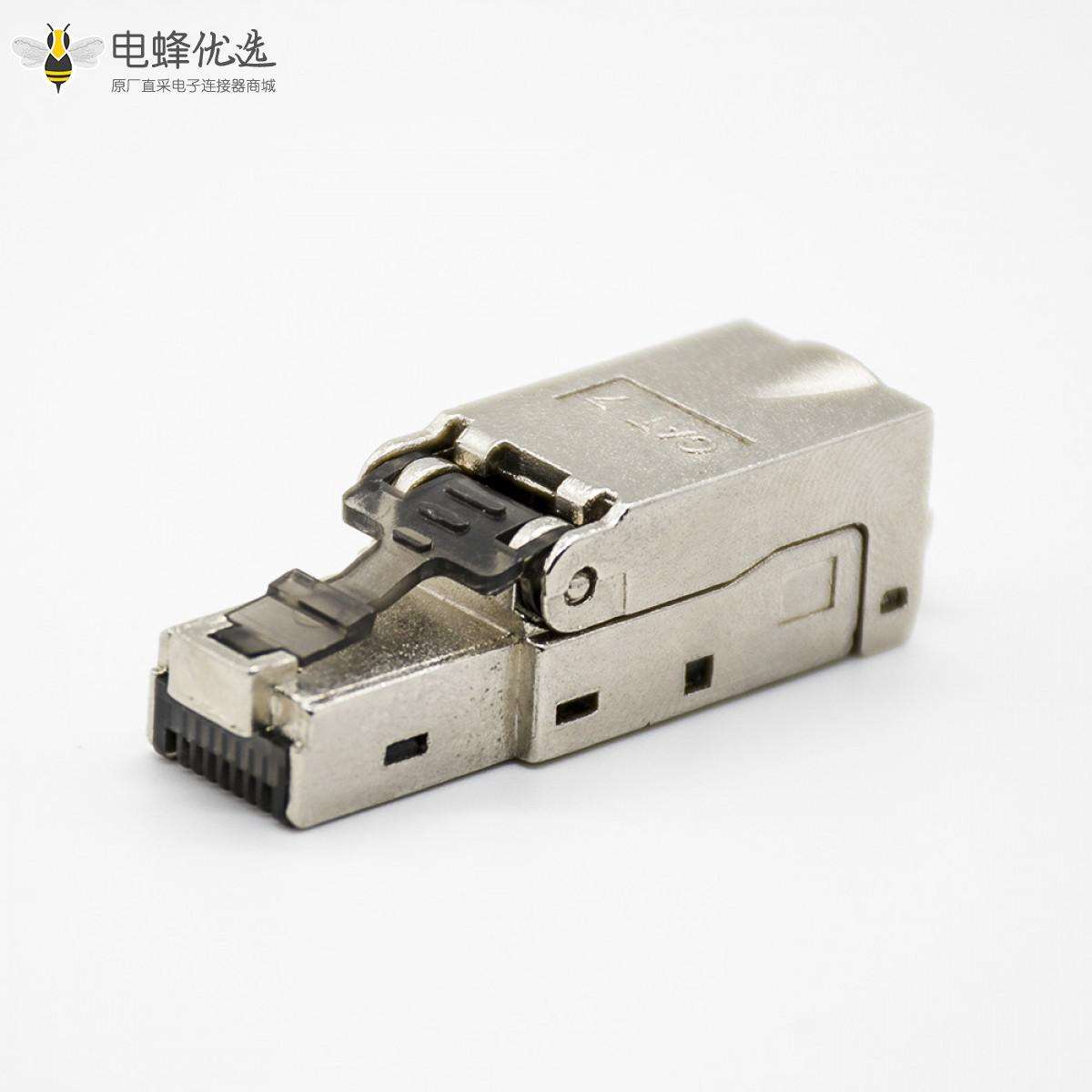 RJ45连接器插头8芯直式插孔带屏蔽七类免打插头