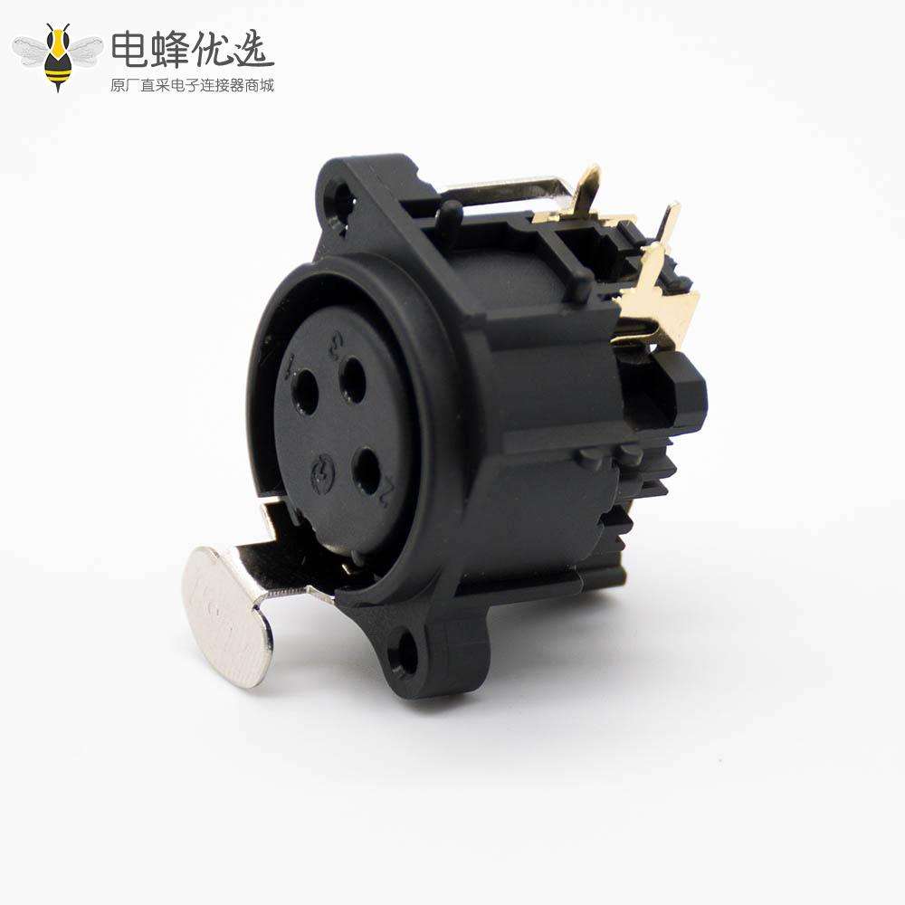 XLR公插座卡侬座麦克风插座话筒连接器咪座3针母插座插孔90&deg;弯面板安装带开关