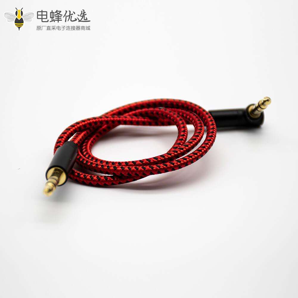 3.5mm耳机插头公对公3极镀金直对弯红色音频线0.5米