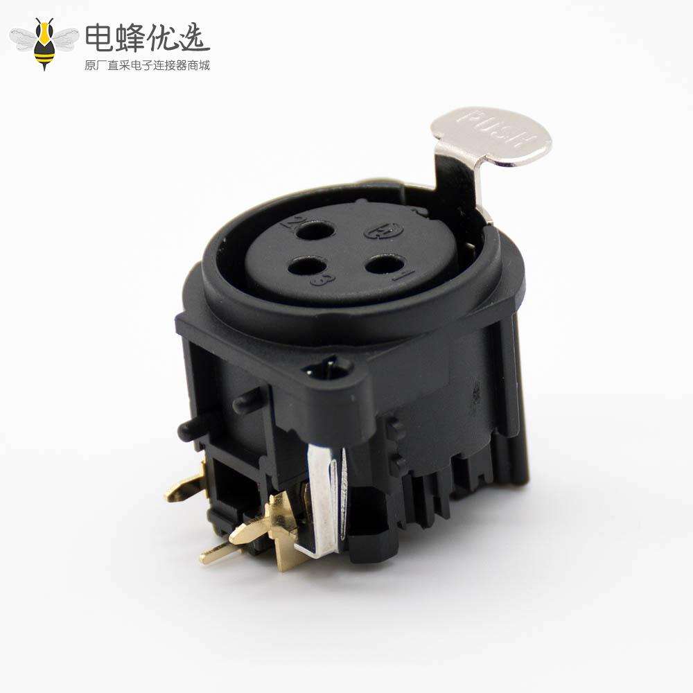 XLR公插座卡侬座麦克风插座话筒连接器咪座3针母插座插孔90&deg;弯面板安装带开关