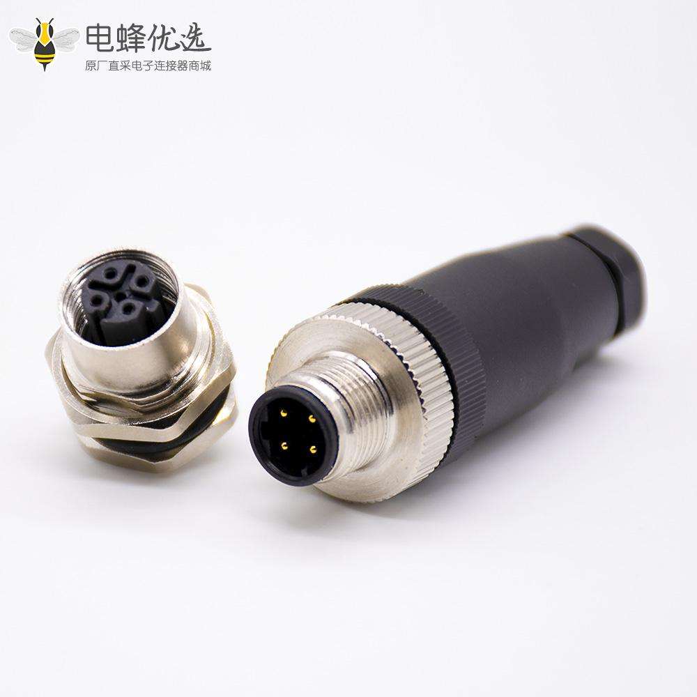 m12连接器5芯母头直式前锁板焊线D编码