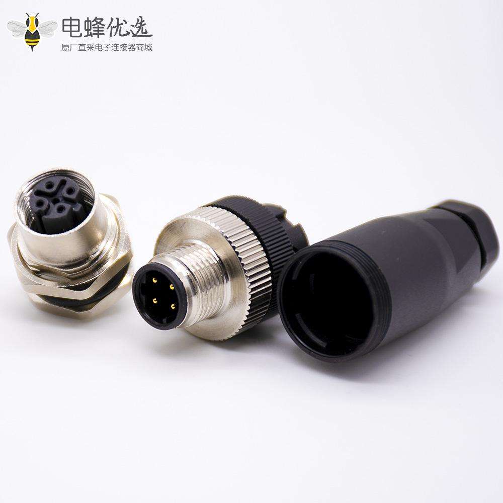 m12连接器5芯母头直式前锁板焊线D编码