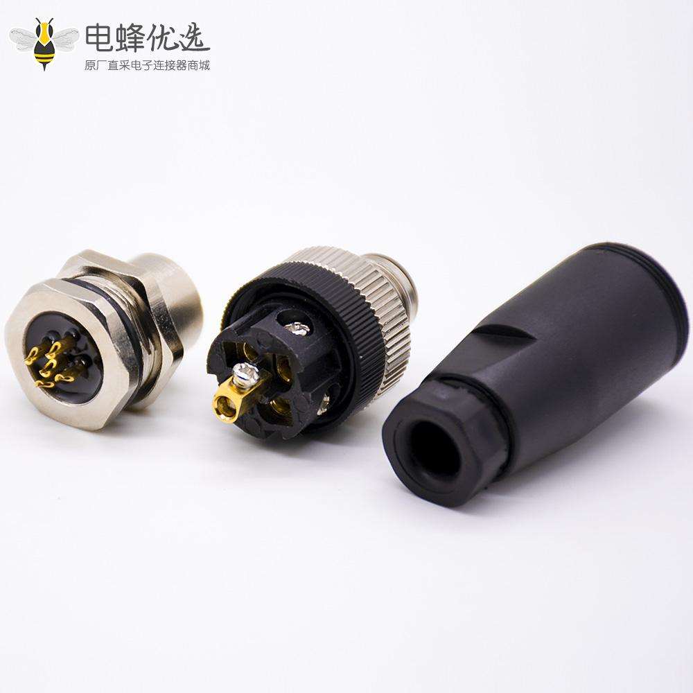 m12连接器5芯母头直式前锁板焊线D编码