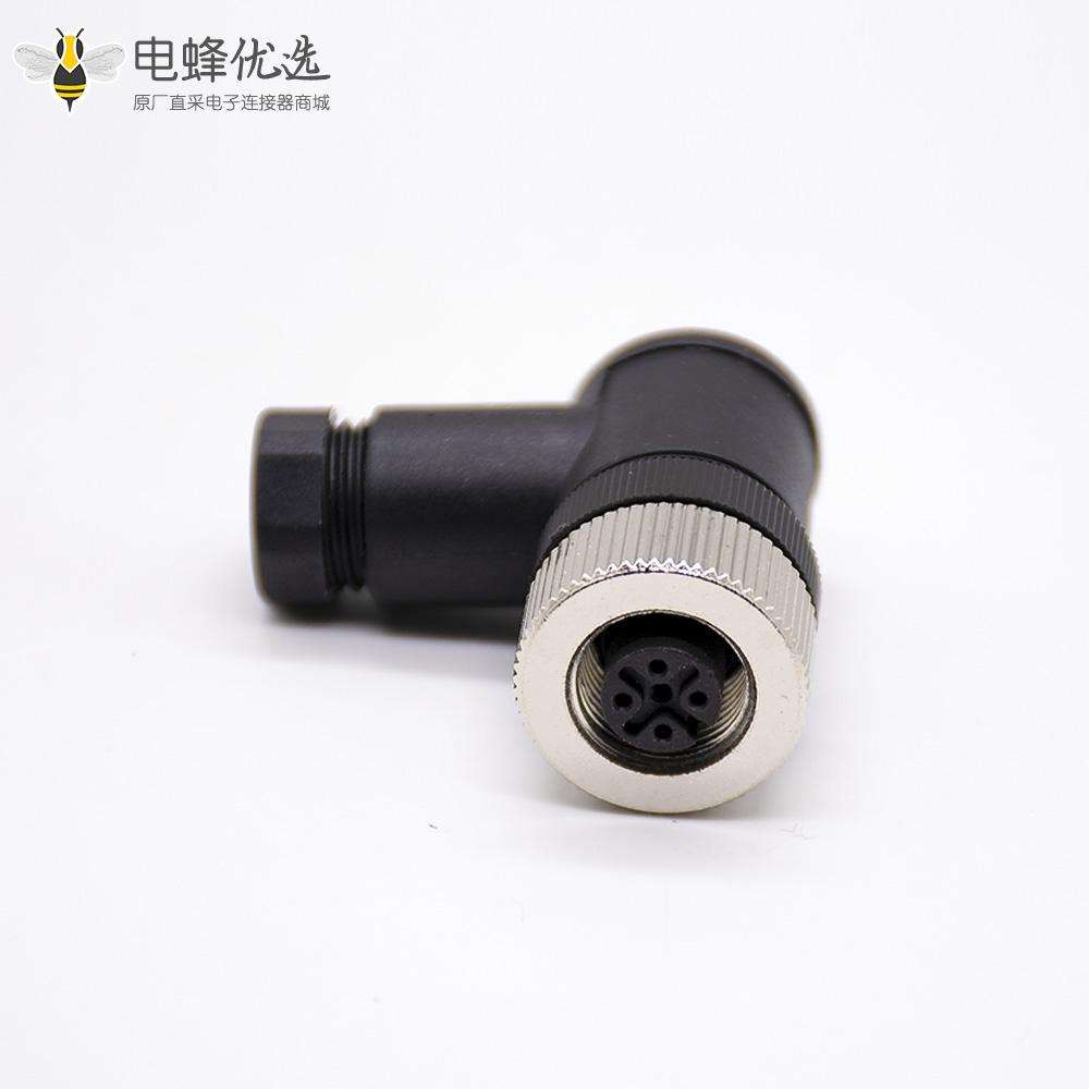 5针m12接头弯母头螺丝锁接式不带屏蔽A编码
