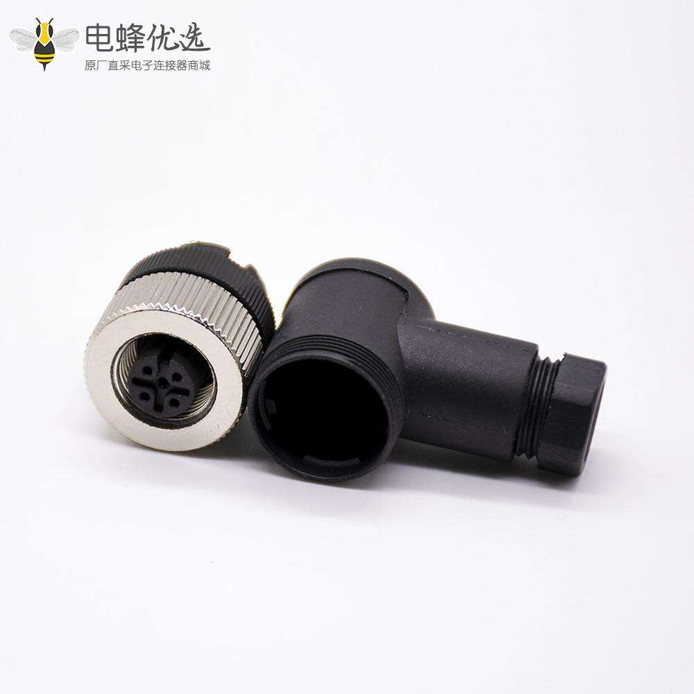 5针m12接头弯母头螺丝锁接式不带屏蔽A编码