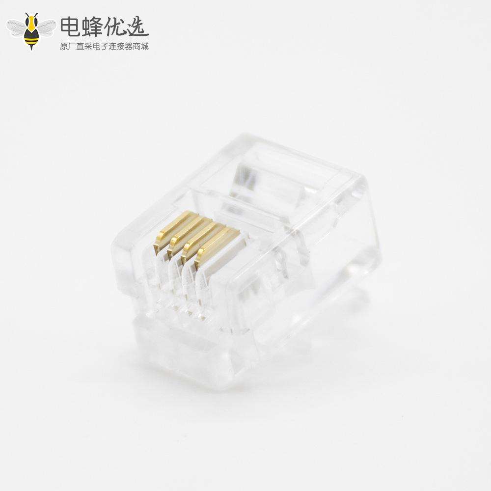 电话水晶头RJ11RJ12用于CAT3电缆4芯非屏蔽插头