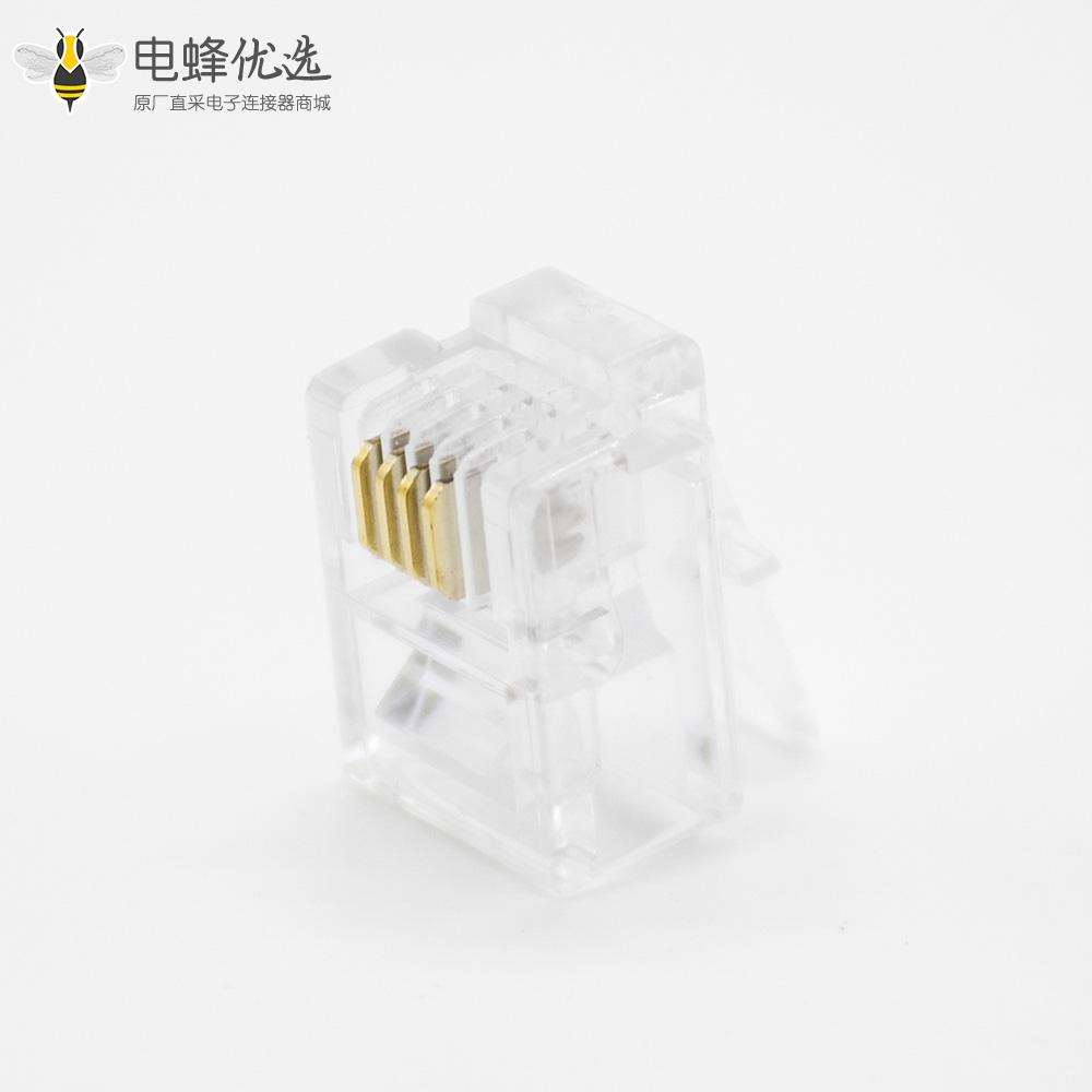 电话水晶头RJ11RJ12用于CAT3电缆4芯非屏蔽插头