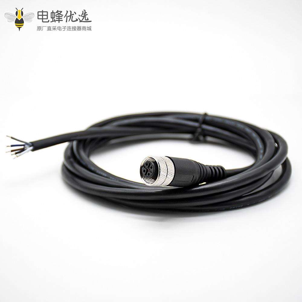M12注塑成型5芯母头A型直式不带屏蔽接单边线2米