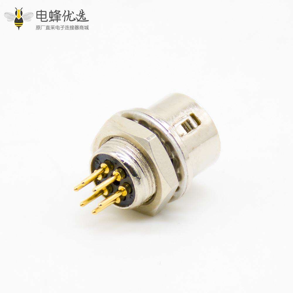 推拉自锁HR10系列连接器母插头+公插座一对6芯直式PCB穿孔后锁板安装