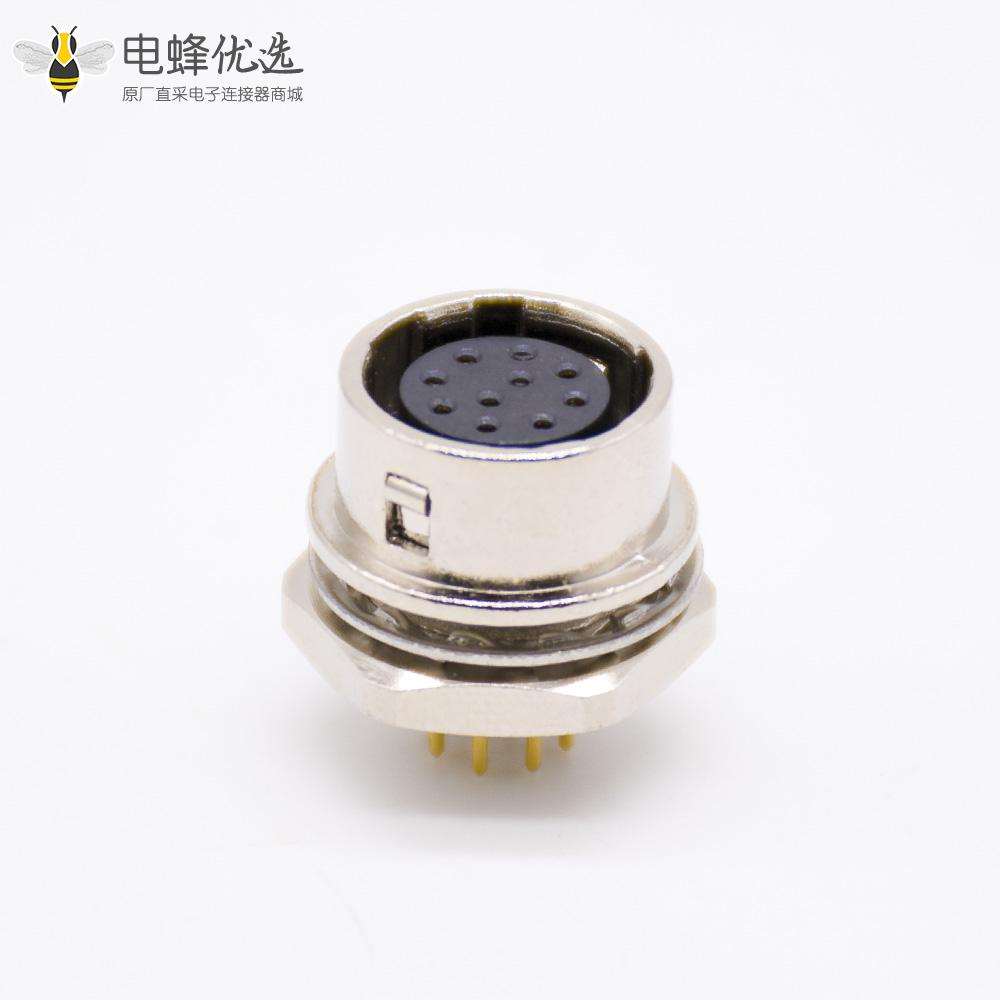 HR10圆形连接器10芯母孔型插座直式PCB穿孔后锁板HR10
